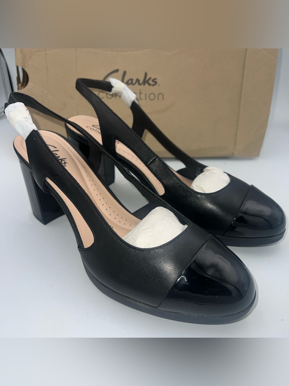 Clarks Women’s Bayla Joy Comfort Pumps US 8 W EU 39 Black Leather Slingback NEW